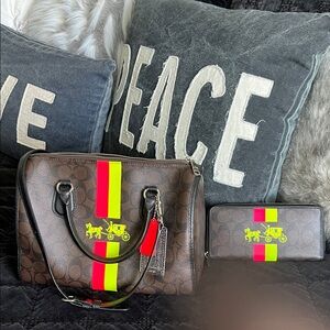 Coach Vintage Rowan Satchel and Wallet Set with Neon Accents